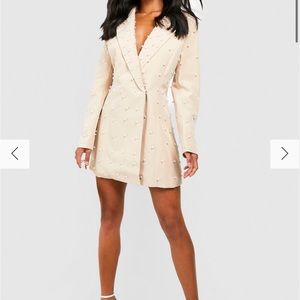Nude pearl embellished blazer dress